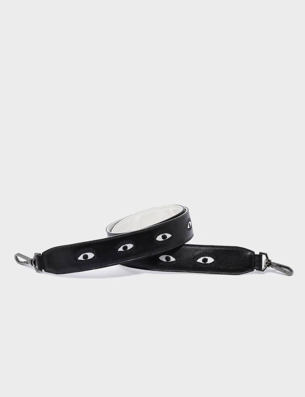 NEW MIN & MON embroidered eyes leather shoulder strap in black